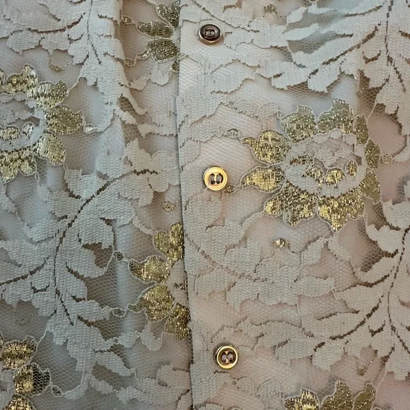 Gibbs-Louis 60s Vintage Gold Floral Lace Two-Piece Holiday Set - Picture 7 of 14
